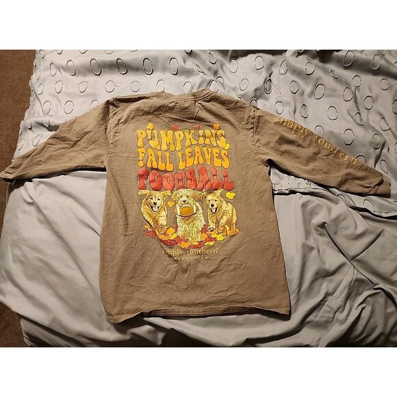 Simply Southern Long Sleeve Tshirt Pumpkins Fall Football Dogs Youth Medium - Picture 3 of 5